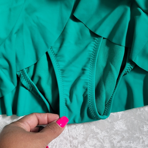 Kenneth Cole Teal Ruched One Piece Dress Swimsuit - Picture 4 of 8